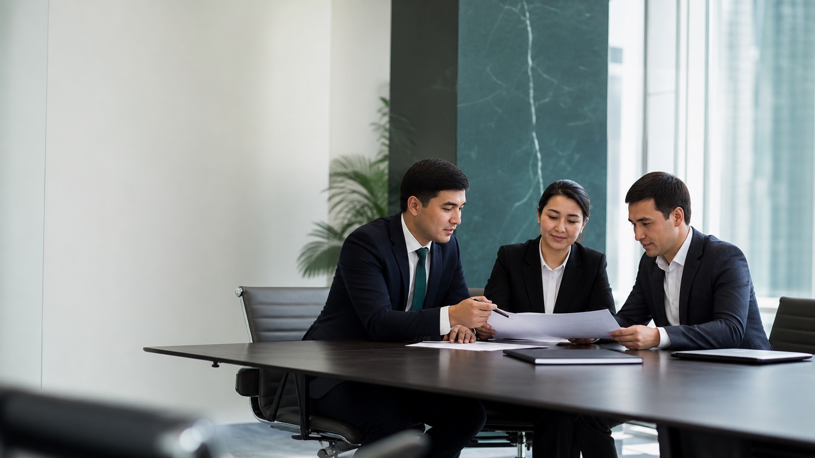 Senior advisers collaborating in a modern office