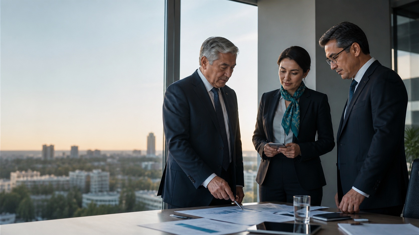 Tax advisers discussing documents with a business client
